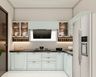 Transitional L-Shaped Kitchen Design with Matte Denim Suedette Cabinets