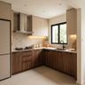 Cream and Walnut Bronze L Shaped Kitchen Design with Quartz Countertop