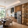 Open Kitchen Design with Tiepolo Wood and Fluted Glass Cabinets