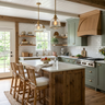 Classic Island Kitchen Design in Sage Green and Walnut Bronze Matte Cabinets