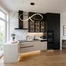 L-Shaped Kitchen Design with White and Slate Cabinets