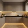 Modern Kitchen Design with U Shaped Layout and Matte Finish Cream Cabinets