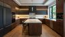 Contemporary Walnut and Slate Kitchen Design with Island Layout and Quartz Countertop