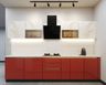 Parallel Kitchen Design with Glossy Orange Cabinets and Terrazzo Quartz