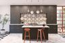 Island Kitchen Design with Charcoal Grey Cabinets and Gold Hardware