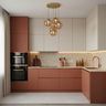 L-Shaped Kitchen Design with Terracotta Cabinets and Cream Uppers