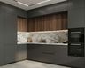 L-Shaped Kitchen Design with Slate Cabinets and Marble Countertops