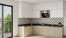 Cream and White L-Shaped Kitchen Design with Checkered Backsplash