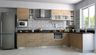 Walnut and White L-Shaped Kitchen Design with Geometric Tiles