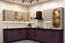 L-Shaped Kitchen Design with Aubergine and Beige Marble Cabinets