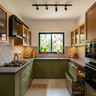 U Shaped Kitchen Design with Sage Green and Amati Cabinets