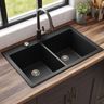 Top Mount Kitchen Sink Design with Black Matte Finish and Dual Bowl