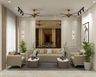 Living Room Design with Beige Curved Sofa and White Molding