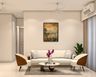 Living Room Design with Cream Straight Sofa and Marble Coffee Table