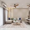 Living Room Design with Beige Sectional Sofa and Nested Tables