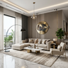 Modern Living Room Design with Beige Sectional and Marble Top Table