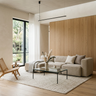 Living Room Design with Hidden Oak Panels and Glass Door