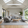 Living Room Design with L-Shaped Sofa and Vaulted Ceiling