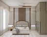 Contemporary Master Bedroom Design with Curved Headboard and Full Height Wardrobe