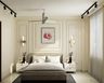 Master Bedroom Design with Soft Beige Bed and Floral Art