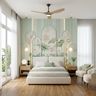 Master Bedroom Design with Lounge Chairs and Lotus Wallpaper