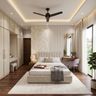 Master Bedroom Design with Integrated Vanity and Slatted Panels
