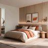 Modern Master Bedroom Design with Vertically Grained Wood Wall Paneling