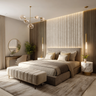 Modern Master Bedroom Design with Scalloped Headboard and Vertical Paneling
