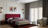 Master Bedroom Design with Red Headboard Bed and White Paneled Wall