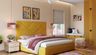 Master Bedroom Design with Mustard Yellow Bed and Slatted Wardrobe