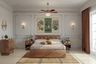Master Bedroom Design with Carved Wooden Bed and Wall Molding
