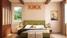 Master Bedroom Design with Olive Bed and Wood Slatted Wall