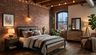 Industrial Master Bedroom Design with Brick Wall and Leather Armchair