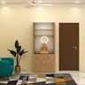 Modern Pooja Unit Design with Laser Cut Om Mandala Wall Backdrop