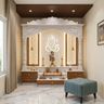 Indian Traditional Pooja Design with White Marble Altar and Carved Elephants