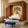 Traditional Pooja Design with Intricate Carved Archway and Pull Out Drawer