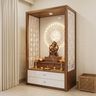 Modern Pooja Design with Backlit Om Symbol and Star Pattern Panels