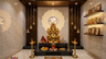 Modern Pooja Design with Walnut Bronze Finish and Dark Stone Platform