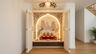 Contemporary Pooja Unit Design with White Louvered Bifold Doors and Walnut Drawers