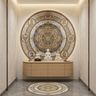 Contemporary Pooja Room Design with Mandala Art and Wooden Base