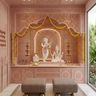 Indian Traditional Pooja Design with Blush Pink CNC Carved Marble Walls