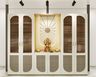 Transitional Pooja Design with Sunburst Motif and Cream Gold Cabinets