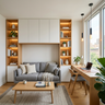 Space Saving Design with Grey Oak Tones and Ceiling Cabinetry
