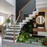 Industrial Staircase Design with L-Shaped Layout with Granite Tiles
