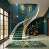 Art Deco Spiral Staircase Design with Marble Steps Brass Railing
