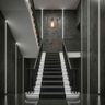 Modern Staircase Design with Straight Concrete Carpet and Metal Structure
