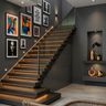 Straight Modern Staircase Design with Sleek Glass Metal and Wooden Steps
