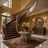 Traditional Staircase Design with Curved Solid Wooden Step Structure Setup