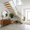 Modern Staircase Design with L-Shaped Structure with Wood and Glass Material