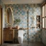 Bathroom Tile Design with Matte Ceramic Random Checkerboard Pattern Finish Setup